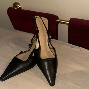 Ann Taylor Black Pointed Toe Slingback Heels